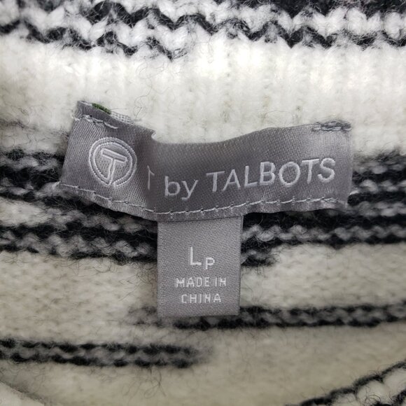 T by Talbots Mock Neck Space Dye Sweater LP Zip Detail Pullover Cream Black - Picture 4 of 8